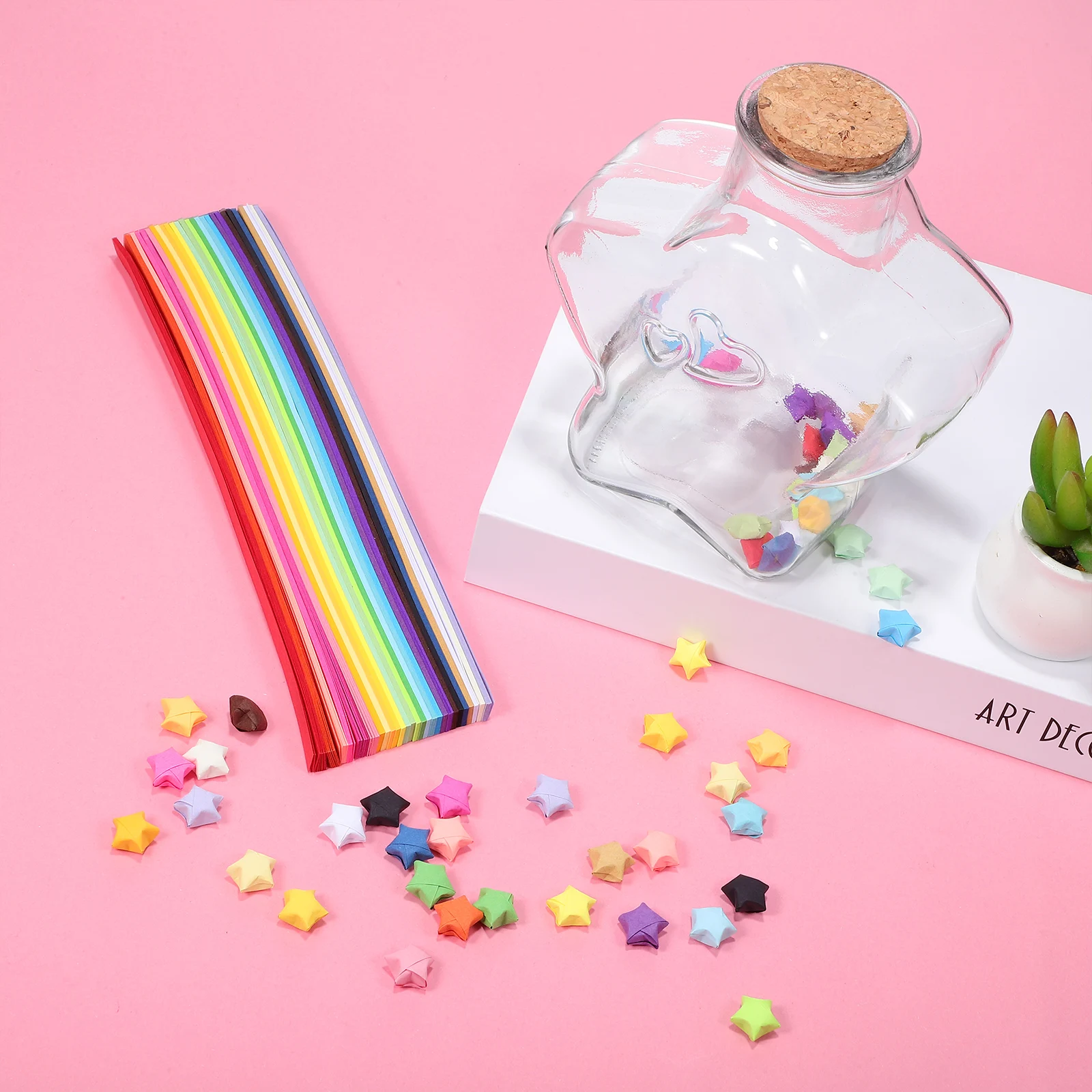 

540 Sheets Origami Colored Paper Fold Birthday Decoration Decorative Craft Star Strips Glass Jar Work