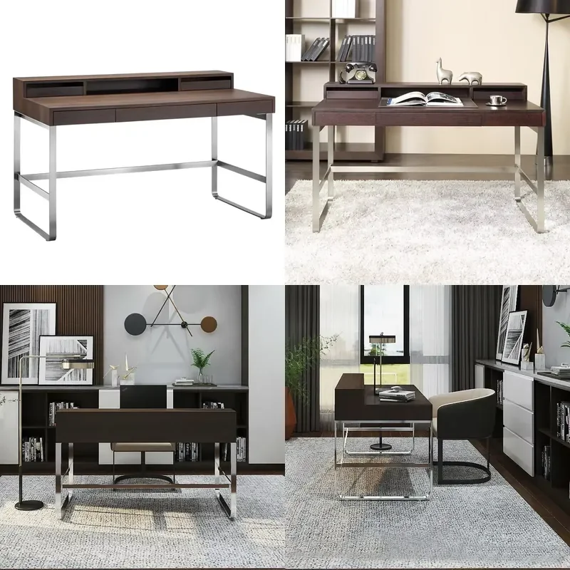 Writing Table Italian Minimalist Light Computer Desk with Integrated Bookshelf