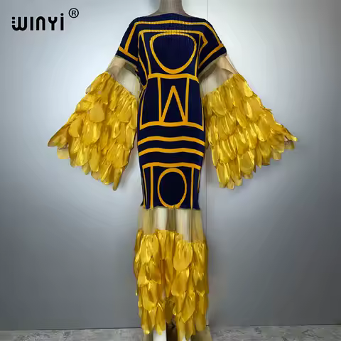 WINYI Pleated Elastic slim dress beach cover up kaftan abaya dubai luxury party dress elegant evening dress abaya muslim woman