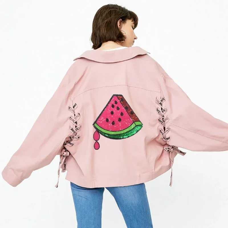 T shirt Women Patch Sequins Pink Watermelon Deal with it Biker Patches for Clothing Stickers 3D t shirt Mens