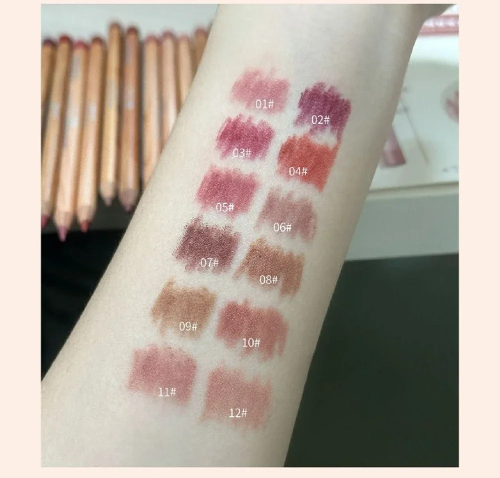 Rossetti a matita per labbra marrone nudo opaco 12 colori Kit per contorno labbra Strumento per trucco lucidalabbra rosso velluto sexy non appiccicoso impermeabile