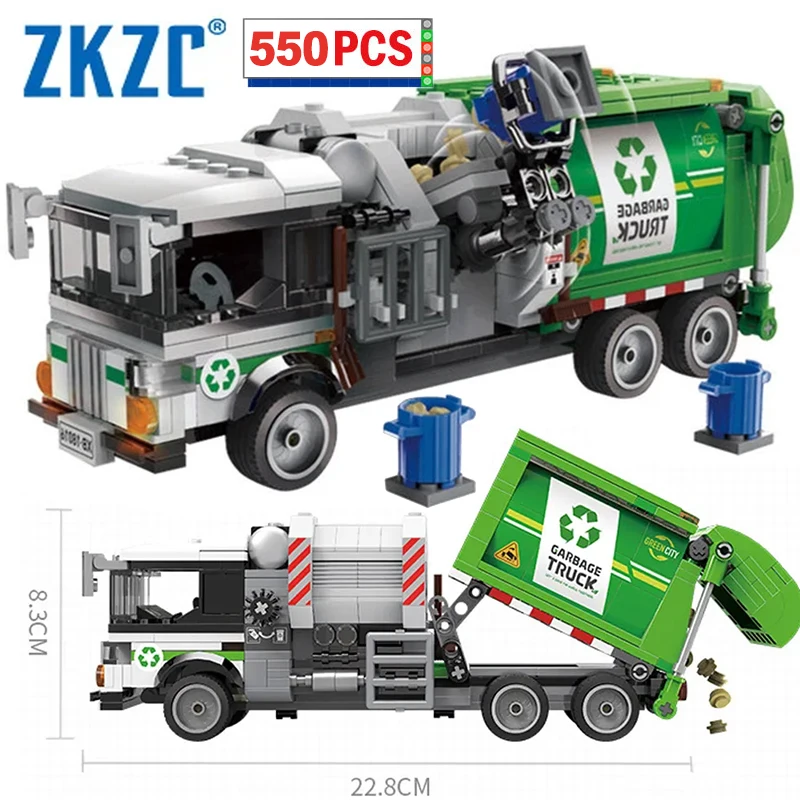 

ZKZC City Sanitation Garbage Truck Vehicle Model Building Blocks Cleaning Car Assemble Bricks Toys For Kids Christmas Gifts Toys