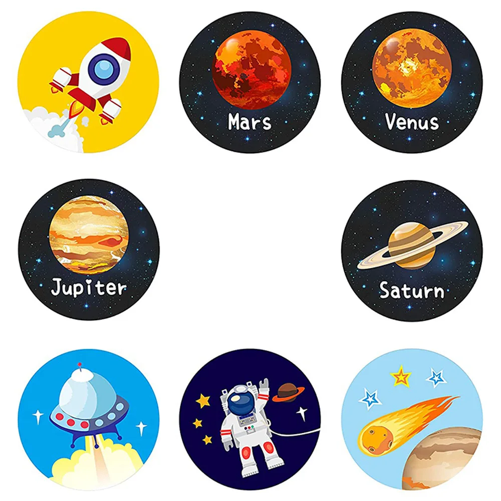 100-500 Pcs 1-1.5inch Stickers Roll Reward Student Children Enlightenment Toys Label Stationery Seal Lable Space Astronaut Star