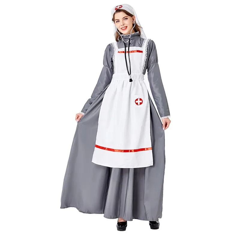 Sexy Damen Halloween Retro Mittelalterliche Krankenschwester Arzt Rollenspiel Kostüm Set Weibliche Französische Dienstmädchen Bühnenauftritt Faschingskostüm – Detail 6