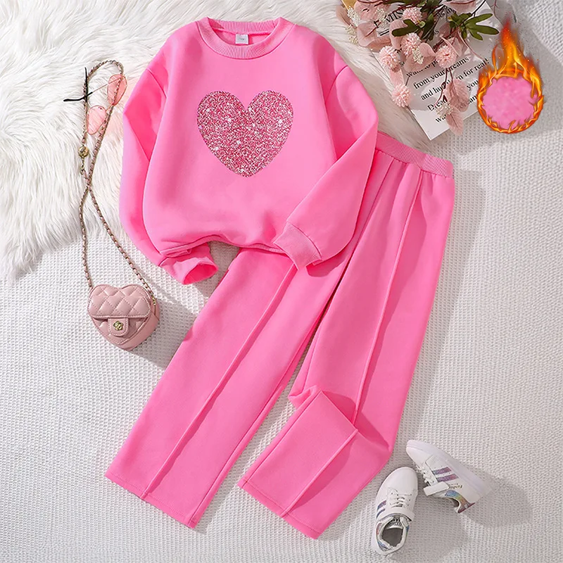 

Girls' Suit 2025 New Middle-aged and Older Children's Spring Love Long-sleeved Sweater and Trousers Casual Two-piece Set