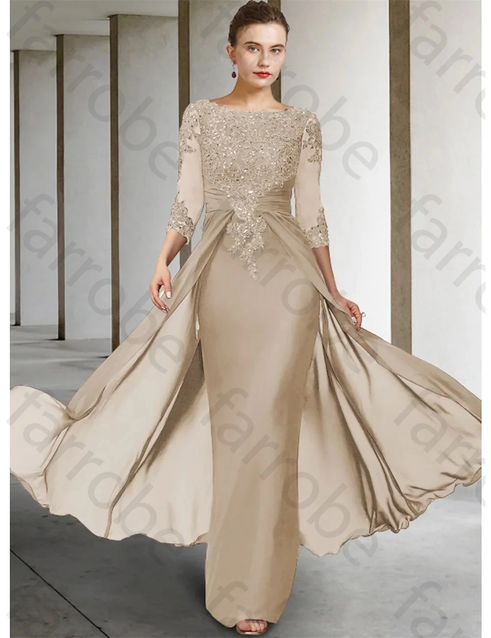 Customized Mother of The Bride Dresses Classic Wedding Party Dress Lace Appliques 3/4 Length Sleeve Floor Length for women Gown