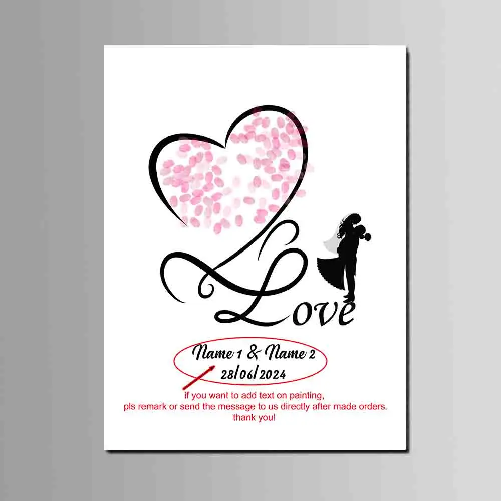 Wedding Decor Custom Name Date Fingerprint Canvas Painting With Ink Pad DIY Love Heart Anniversary Party Favor Signature Book