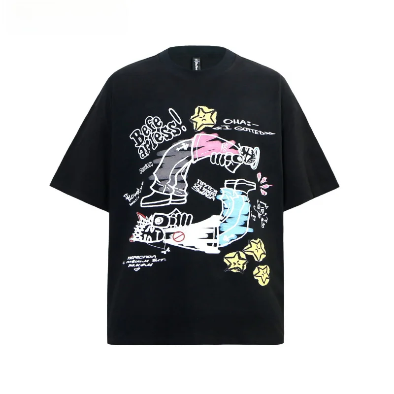 Vintage Cartoon Graffiti Graphic T Shirt Men Oversized Streetwear Tee Loose Fit Cotton Summer Casual Unisex Couple Hip Hop Top