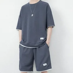 Fato de treino masculino com 2 peças, moletom solto, roupa de verão, estilo Harajuku, moda