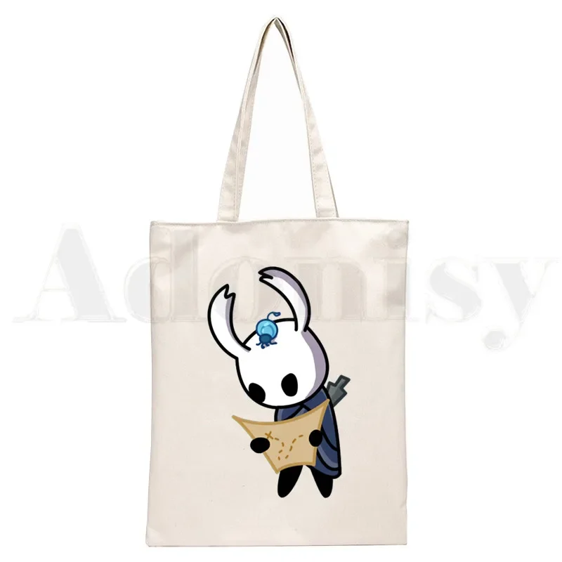 Hollow Knight Game Tote Bag Unisex Canvas Bags Ghost Knight Graphic Art Shopping Bags Printed Casual Shoulder Bag Foldable