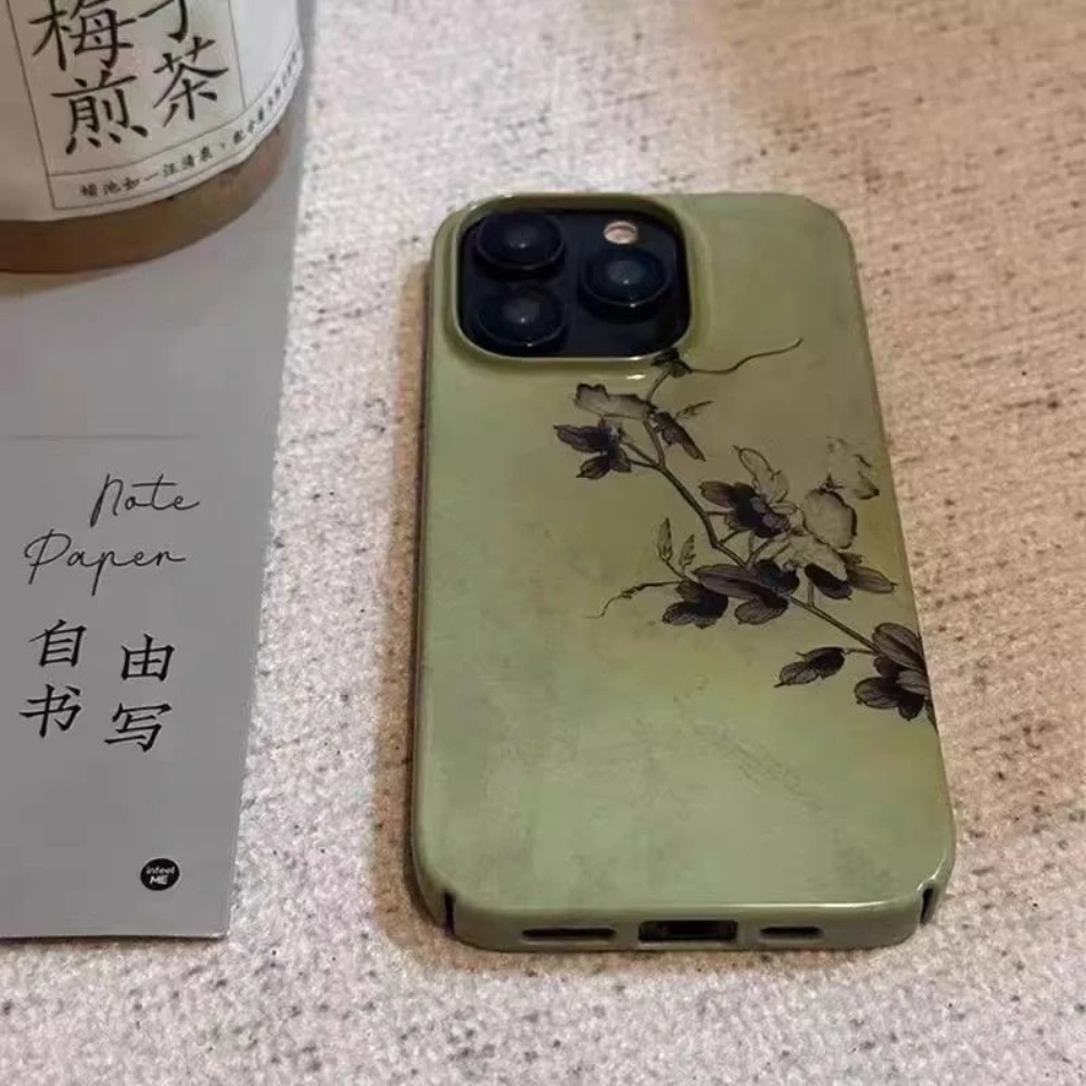 Elegant Light Green with Dark Floral Pattern Stylish & Chic Phone Case for iPhone 17 16 15 14 11 12 13 Pro Max Plus Back Cover