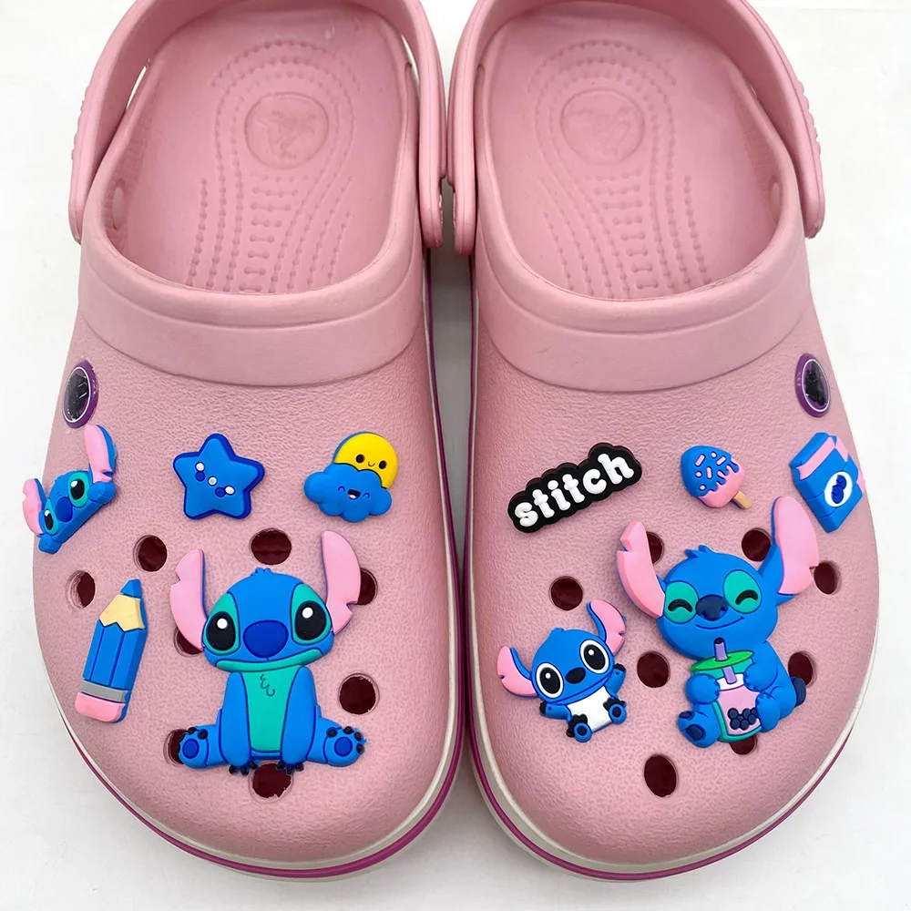 10pcs Stitch Shoe Charms Set For Cute Cartoon Clogs Bubble Slides Sandals PVC Shoe Decorations  Accessories X-mas Gifts