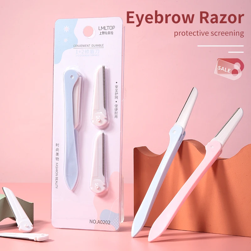 1 個追加 2 つの刃を追加メイクアップツール眉毛トリマーかみそり折りたたみ式トリミングナイフ保護カバー付き初心者にも安全