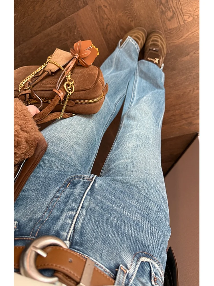 

Женские джинсы с высокой талией, на флисовой подкладке, винтажные, с разрезами, облегающие, с высокой эластичностью, без ремня, повседневные, модные, хлопковые