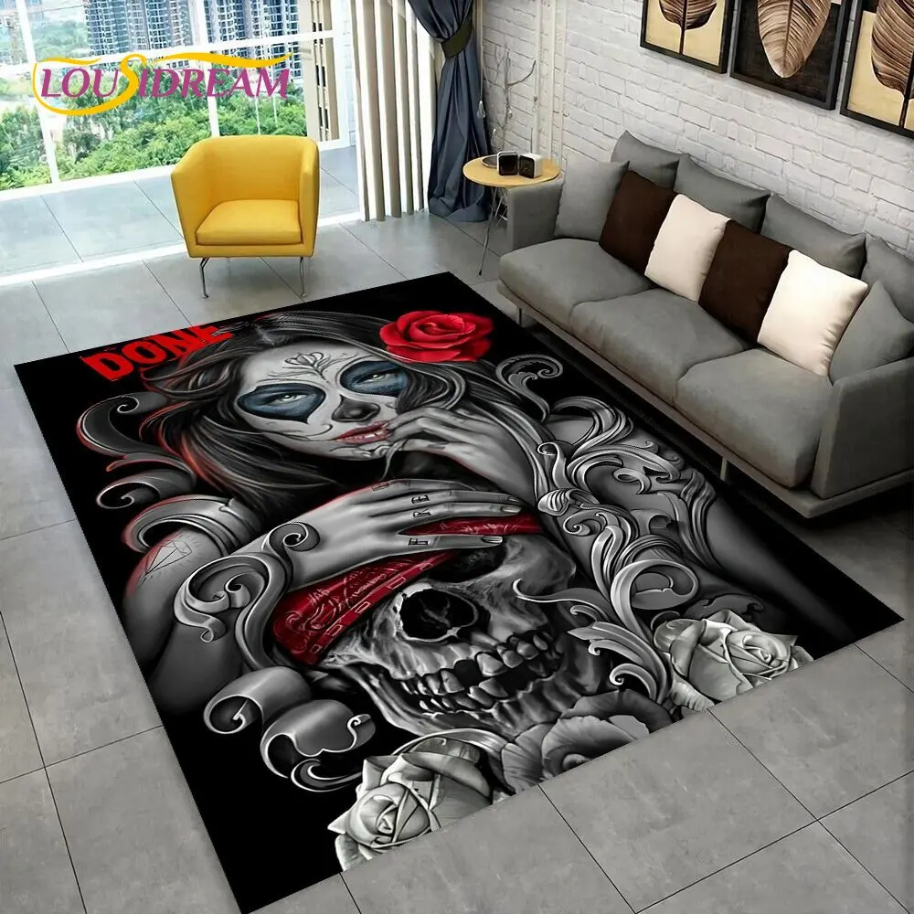 

3D Gothic Horror Female Skull Dead Girl Area Rug,Carpet Rug for Home Living Room Bedroom Sofa Doormat Decor,Non-slip Floor Mat