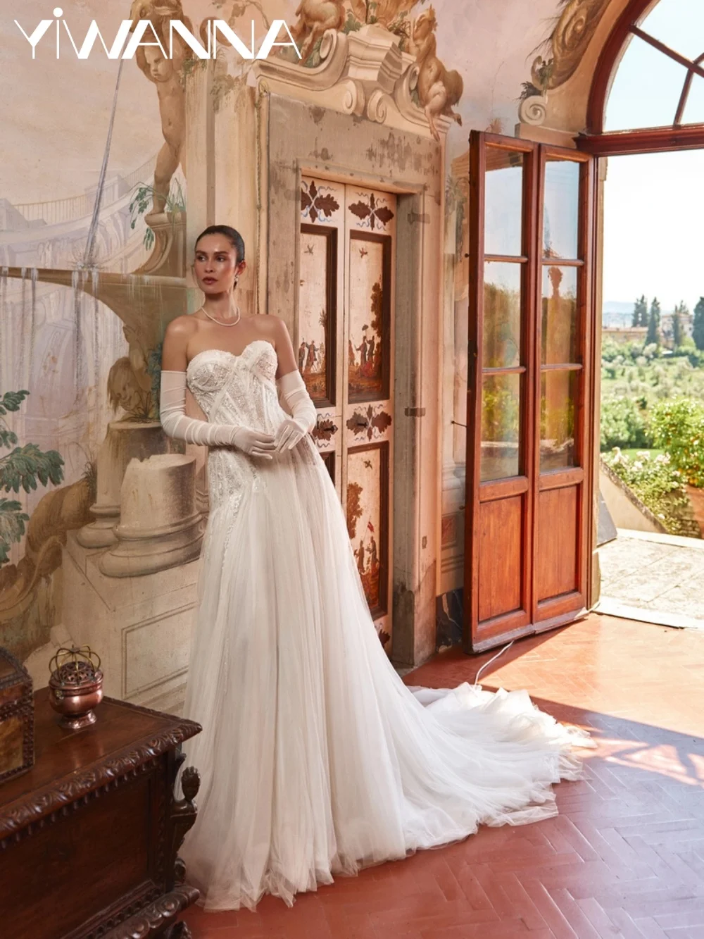Sparkling Beaded Lace Wedding Dress Romantic Sweetheart neck Bridal Gown Customized Pleated Floor-length Dresses For Bride