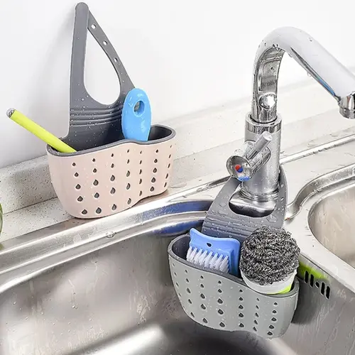 가정용 배수 바구니 주방 싱크대 거치대, 조절 가능한 비누 스폰지 선반, 걸이식 배수 바구니 가방, 주방 액세서리 