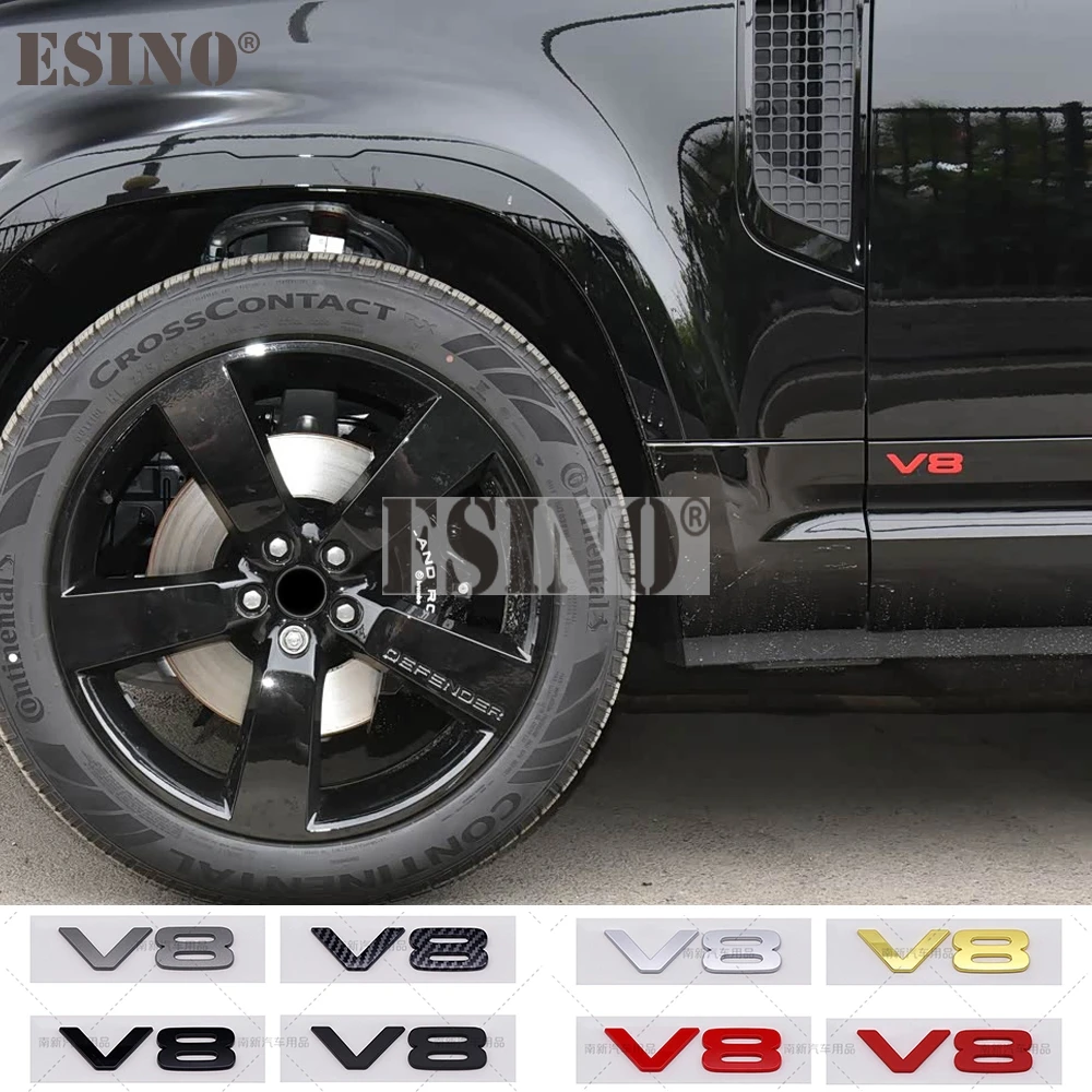 Estilo de coche 3D V8 ABS emblema adhesivo insignia de maletero pegatina de guardabarros pegatina de cuerpo para Defender 90 110 5,0 T V8 Octa negro