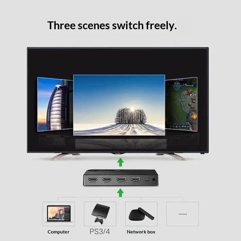 UGREEN CM332 HDMI Switch 3 in 1 out 4K 3D Video Selector Splitter for Monitor TV Laptop Projector