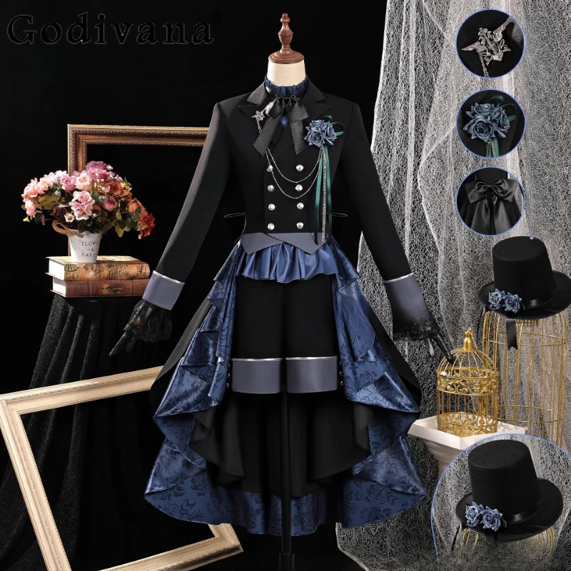 

Anime Cosplay Costume Full Set Women's Wig Cosplay Anime Powder Outfit Female Black Halloween Party Carnival Suit