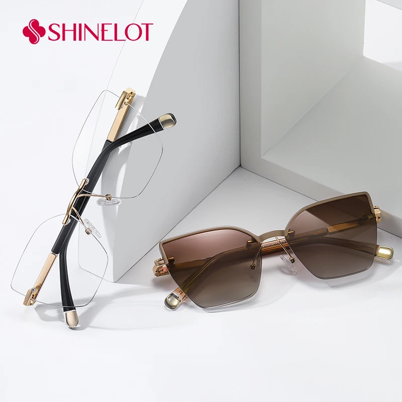 85001 Hot Sale Clip on Sunglasses Polarized Magnetic Sun Glasses Female Shades Eye Protection Rimless Eyewear