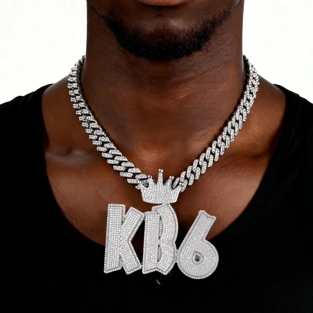 

Custom Crown Letters Pendant Personal Hiphop Necklace Full Paved 5A+ CZ Cubic Zirconia Street Style Jewelry Rapper Rock Bling