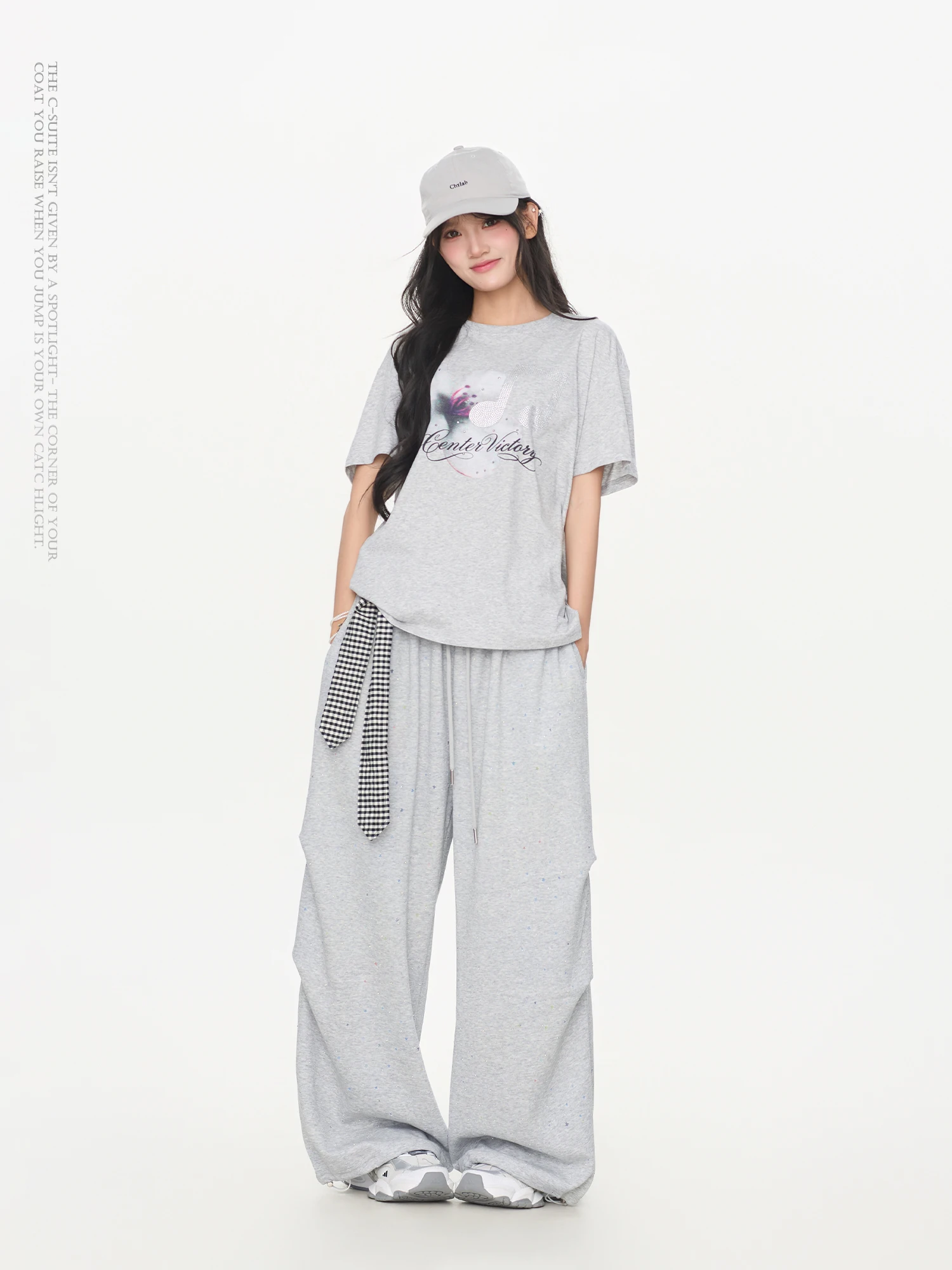 Loose Fit CV Dance Summer Ending High Street Trendy Long Pants Diamond Embellished Hole Micro Elastic Soldier Style Sport Tro...