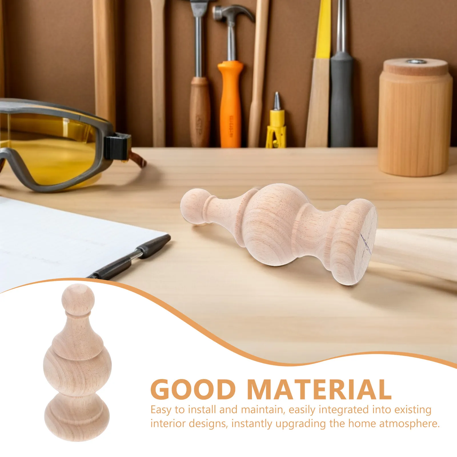 Wood Bed Post Finials Unfinished Solid Wood Ball Topper for Staircases Curtain Rod Curtain Rod Furniture Decoration Khaki 5x15cm
