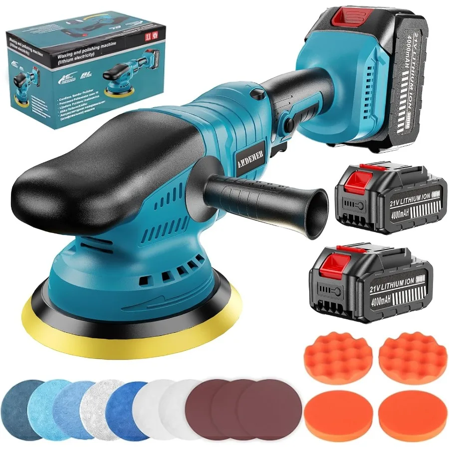 

Upgrade Cordless Car Buffer Polisher with 21V 2×4000mAh Battery 6-In-1 Brushless Buffer Polisher Kit 600W Orbital Polisher with