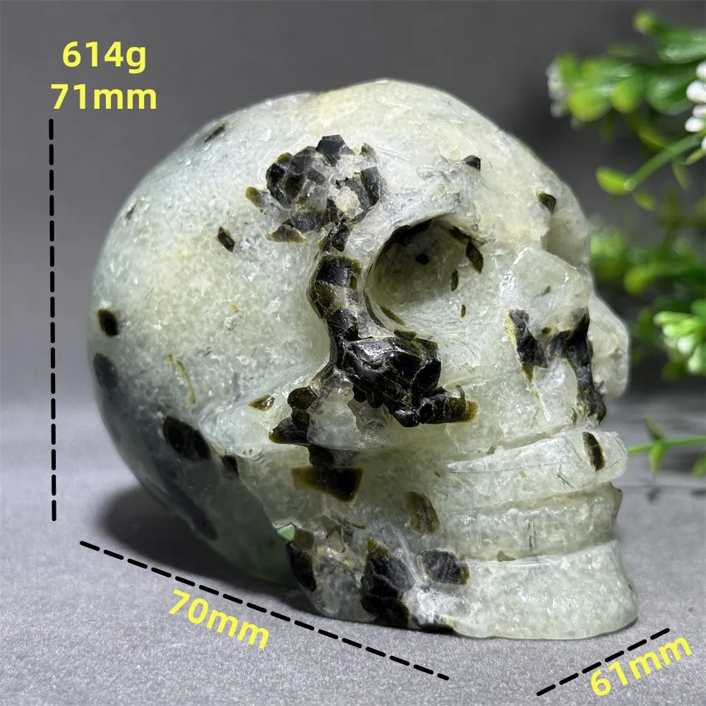 Natural Mineral Green Grape Agate Tourmaline Skull Hand Carved  Meditation Witchcraft Energy Home Decoration Crafts Holiday Gift