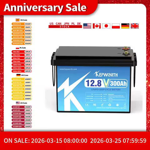 KEPWORTH 12V 300Ah LiFePO4 Battery, Built-in 200A BMS 3840Wh Energy Deep Cycles, Perfect for Off-Grid, Motorhome, Solar System