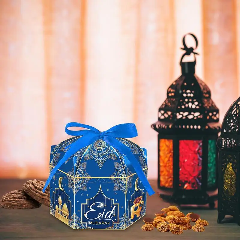 

12Pcs Hexagon Happy EID Mubaraks DIY Cut Hollow Candy Gift Boxes Ramadans Decorations Islamic Eid Mubaraks Party Decoration Gift
