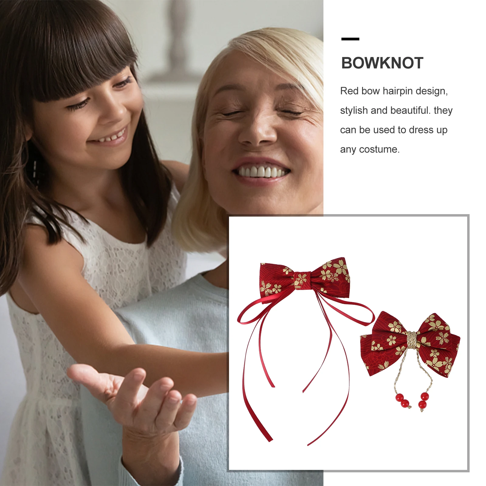 

2pcs Bowknot Pin Red Bow Clip Headdress Durable Safe Design Festival Dress Up Christmas Hair Accessory Hair Clips For
