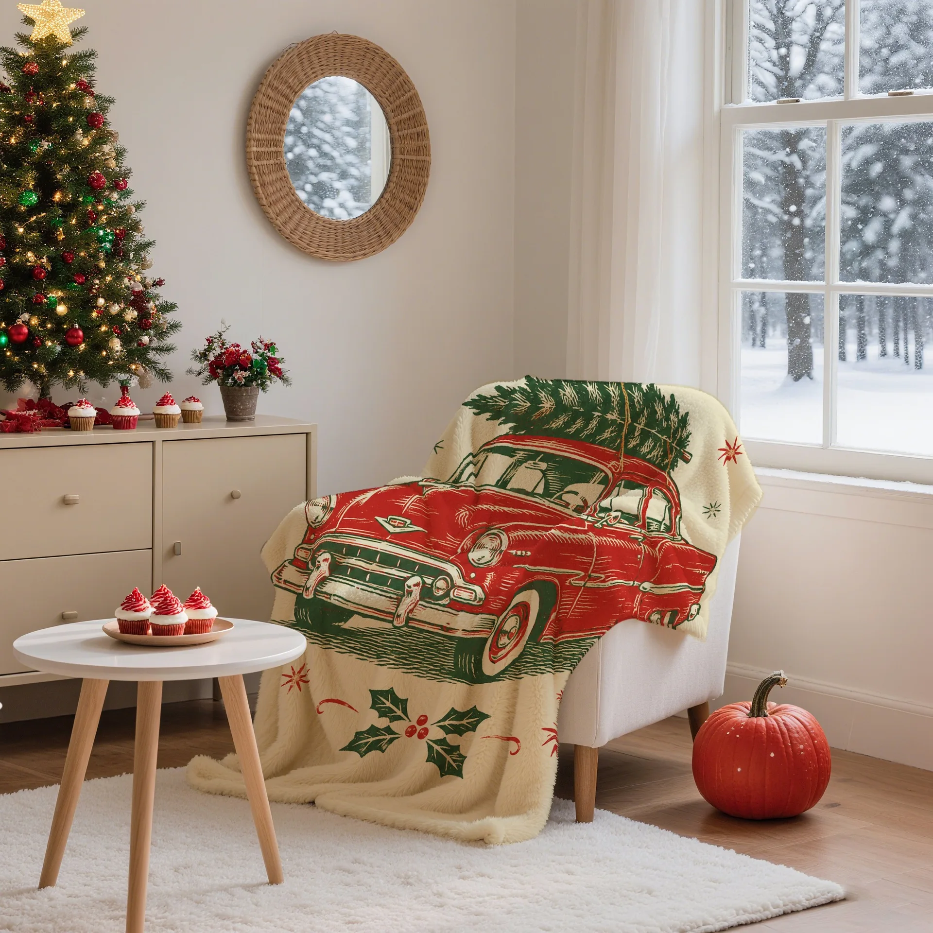 Vintage Car Christmas Tree Flannel Blanket Print Air Condition Throw Blanket Xmas Gift Sofa Home Decor Factory Wholesale