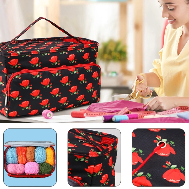 Knitting Bag Crochet Bag Yarn Storage Organizers with 3 Eyelets Crochet Accessoriess for Knitting Needle Crochet Hook M4YD