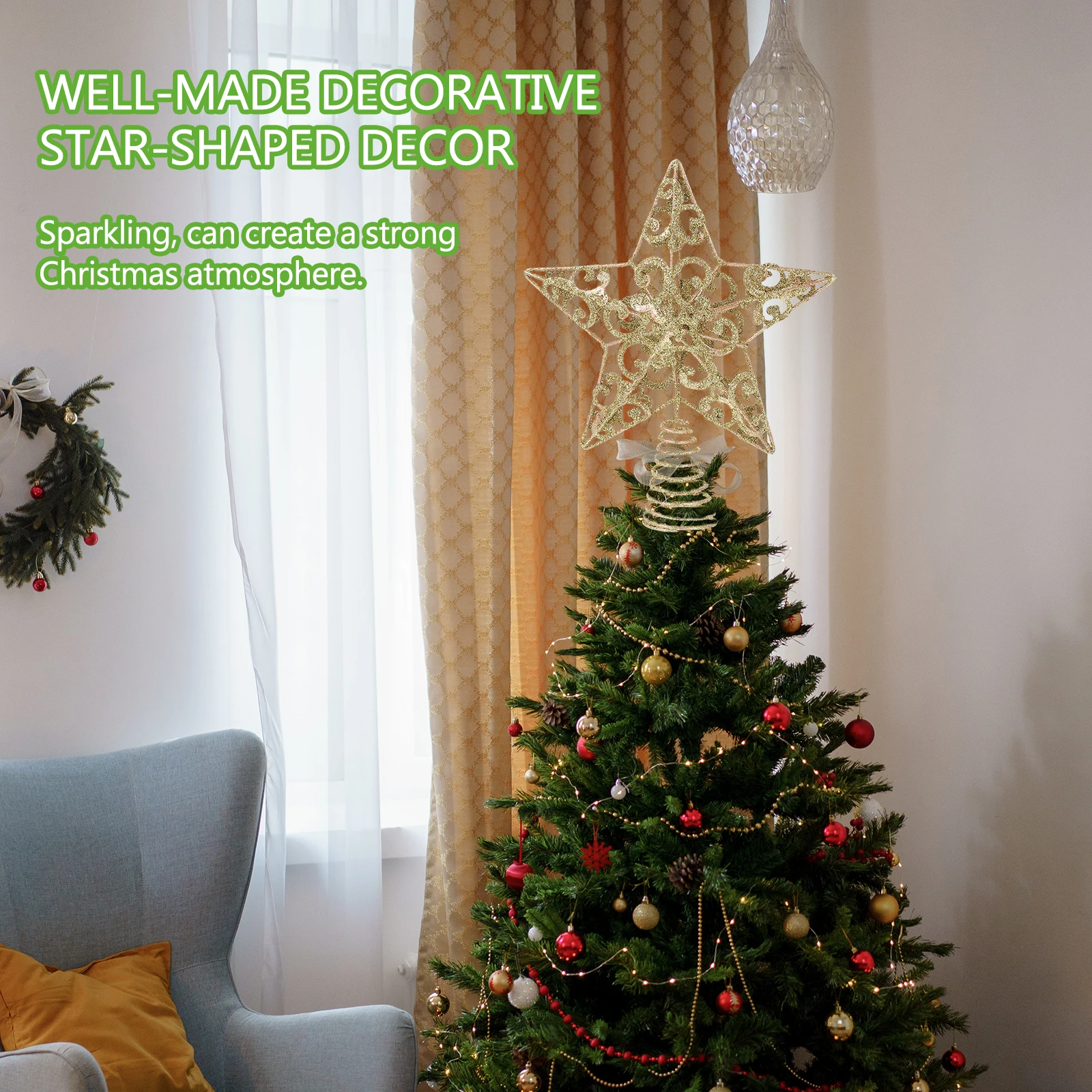 

Iron Five pointed Star Xmas Tree Decor Craftsmanship Home Party Supply Star shaped Baubles Topper Gifts Christmas