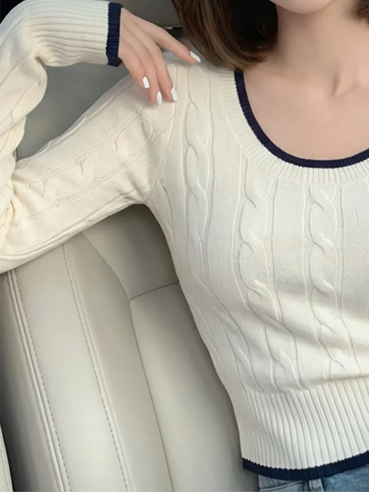 Retro Koreański Sweter Damski z Długim Rękawem, Dopasowany, Miękki, Idealny jako Bielizna, Podkoszulek na Jesień i Zimę