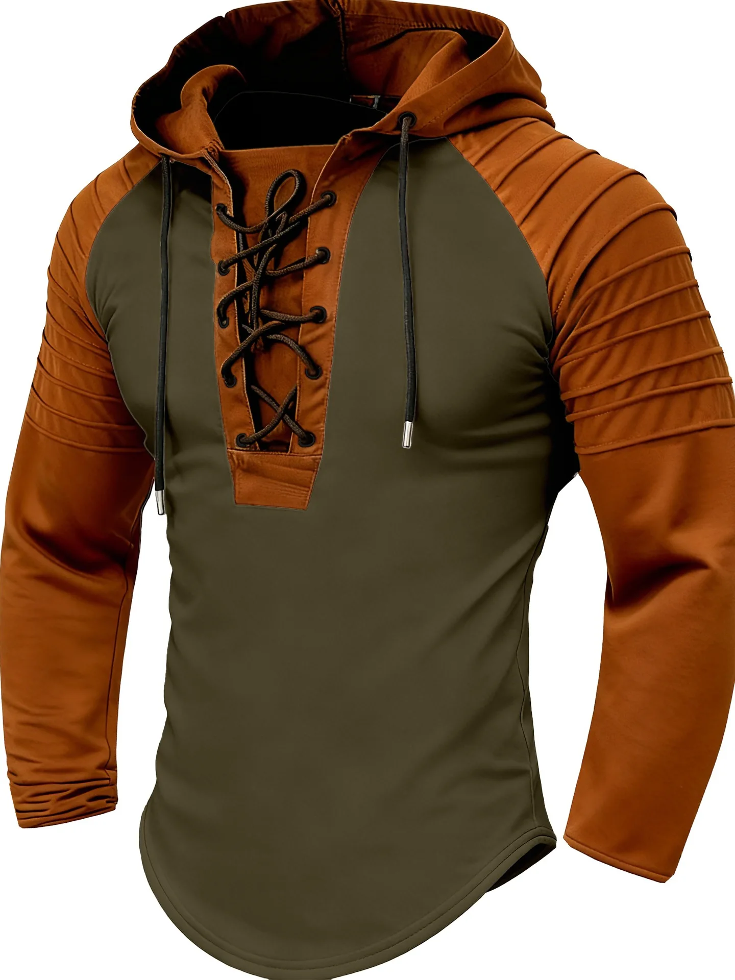 New men's hooded knitted sweater, multi-color fashionable lace-up polo shirt, casual sports street muscle men's clothing