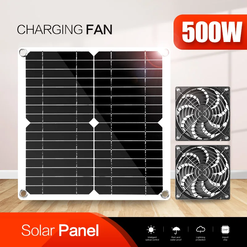 500W Solar Panel Charging Portable Pet Poultry Fan Greenhouse Solar Exhaust Fan Office Outdoor Home Pet House Camping 5V 16V