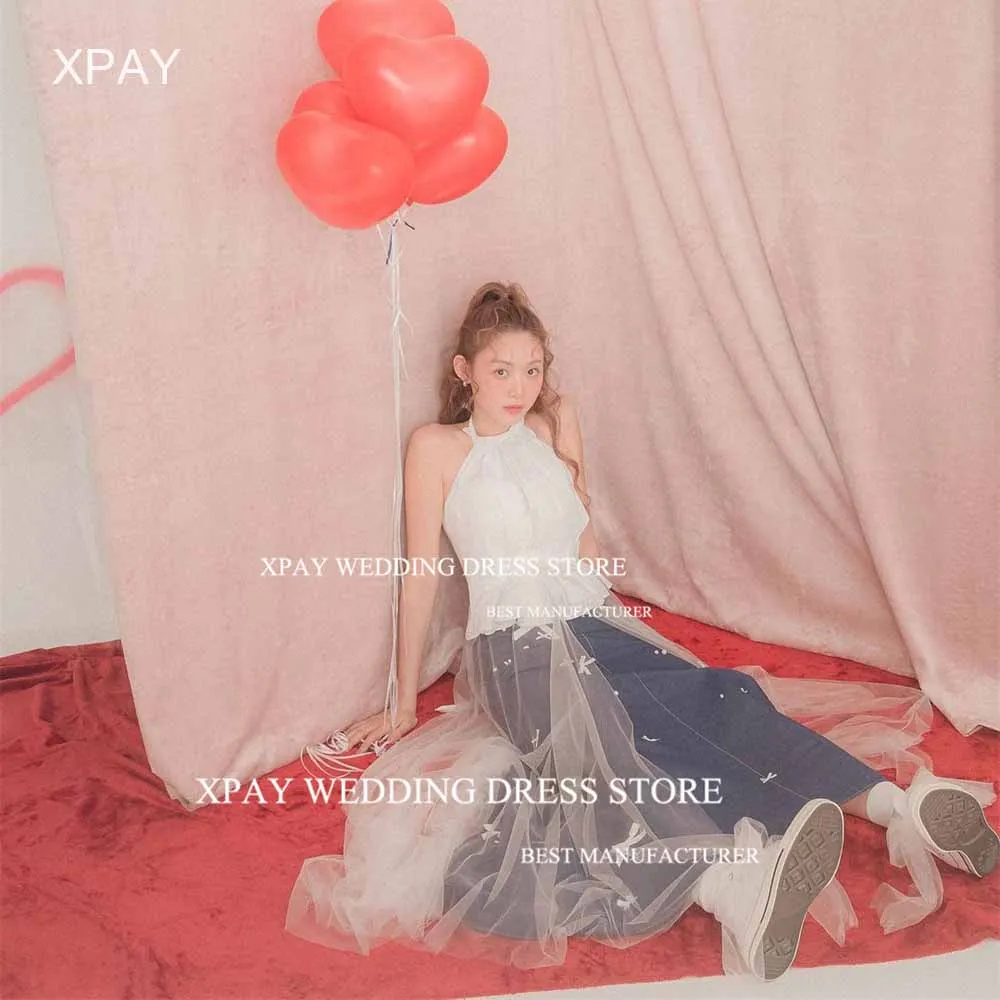 XPAY Halter Neck Korea A Line Wedding Dresses Sleeveless Outfit Bridal Gown Photo Shoot Backless Custom Made Bride Dress