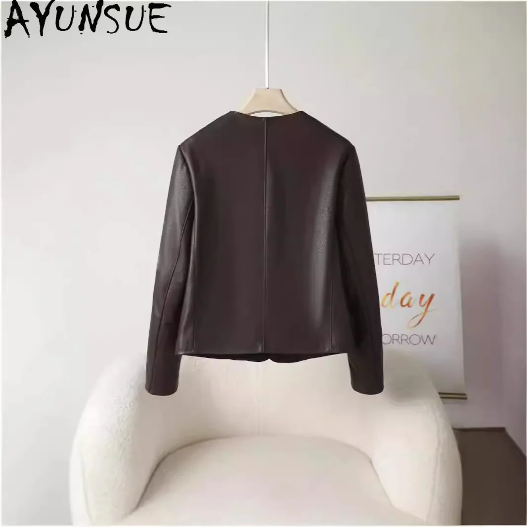AYUNSUE 여성을위한 하이 엔드 정품 가죽 자켓 2025 진짜 염소 가죽 여성 자켓 봄 가을 옷 o-넥 Jaqueta Couro