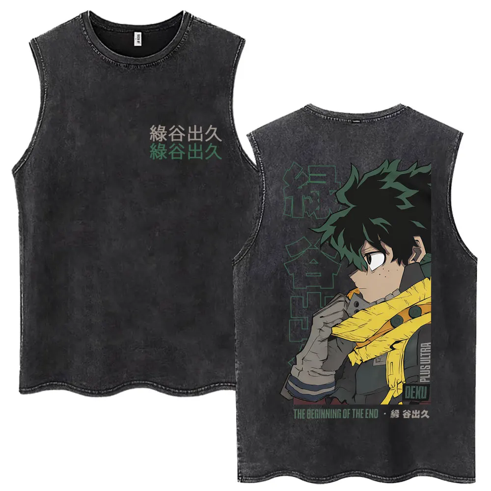 Wash Anime My Hero Academia Katsuki Bakugo Tank Tops Men Women Vintage Harajuku Manga Vests Oversized Cotton Sleeveless T-shirt