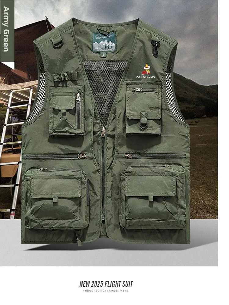 

Outdoor Casual Men's Vest Multi-ket Photoaphy Climbing Fiing Jaet Large Size Polyester Elastic Fiber Non-Iron Treaent