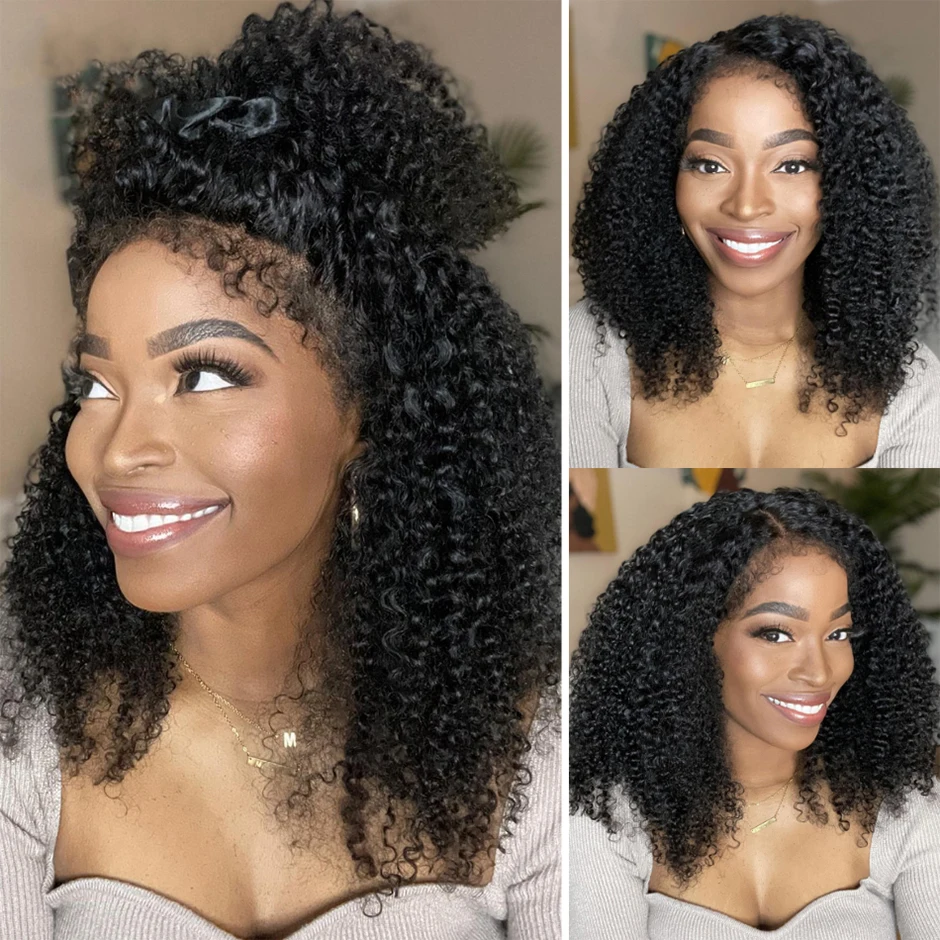 4C Hairline Edge 4 x4 Kinky Curly Lace Front parrucche dei capelli umani ricci capelli del bambino più naturale attaccatura dei capelli parrucca frontale dei capelli brasiliani