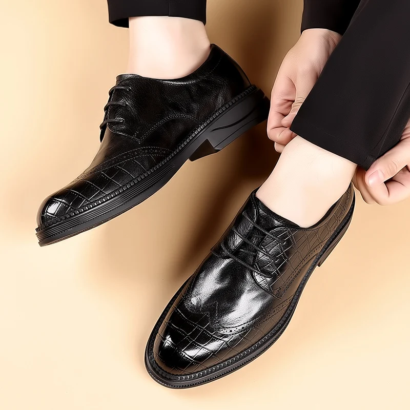 British Style Mens Oxford Shoes Thick Sole Casual Versatile Leather Shoes Classic Comfortable Lace Up Men Non Slip Leather Shoes