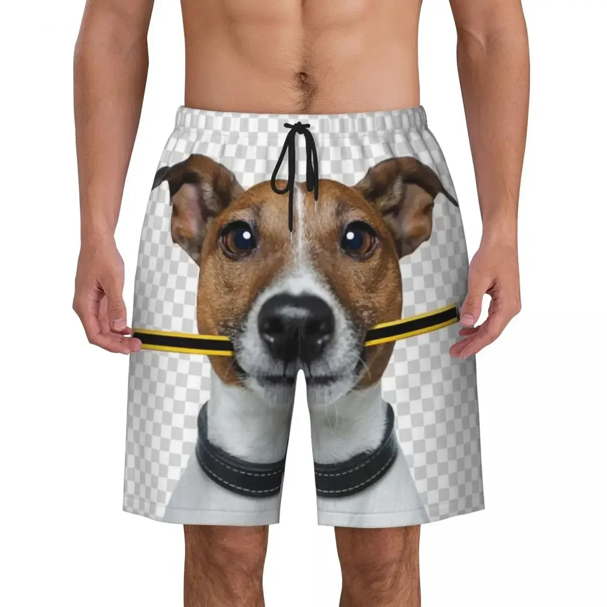 Jack Russell Terrier Dog With Pencil Men Swim Trunks Swimwear Quick Dry Beach Board Shorts Animal Swimming Boardshorts