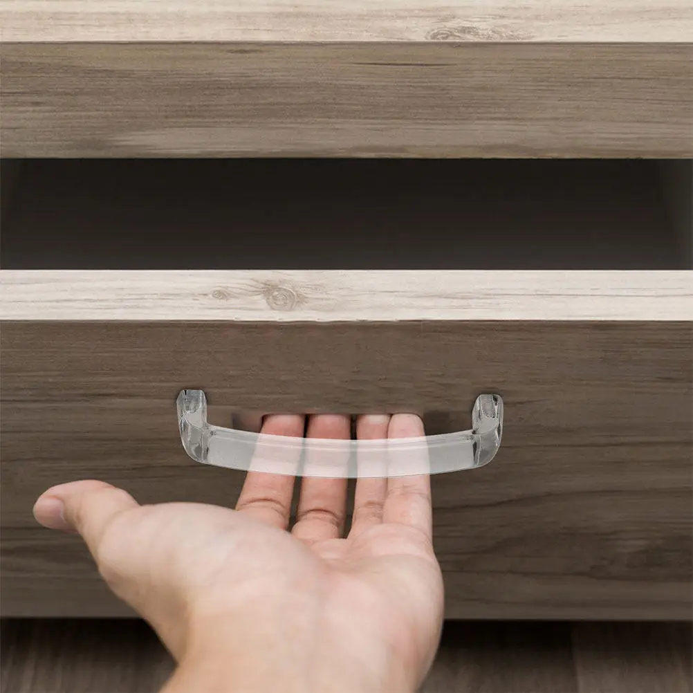 1Set Crystal Clear Acrylic Pull Handle Ergonomic Smooth Operation Transparent Drawer Pull for Kitchen Cabinets Dresser Wardrobe