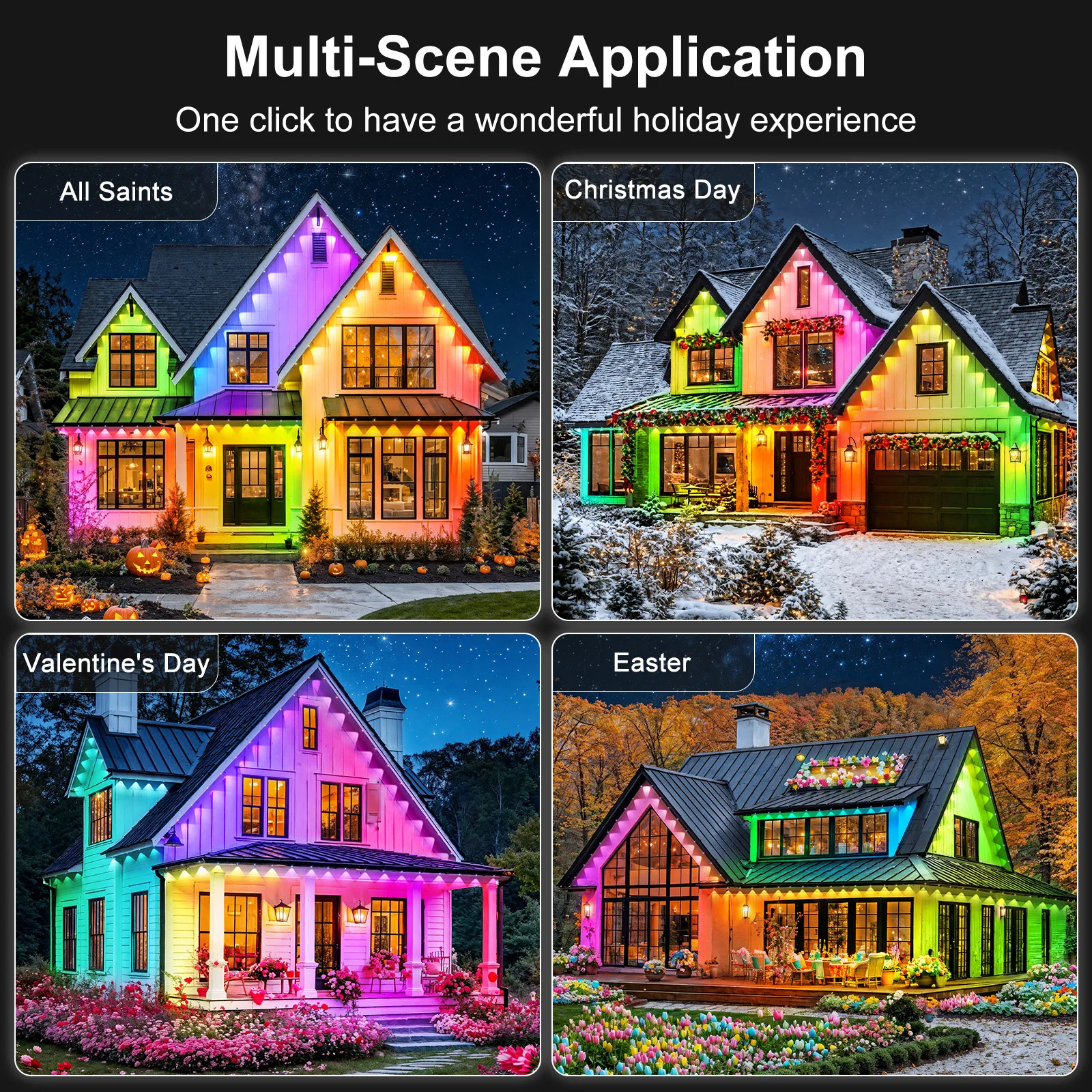 400FT Permanent Outdoor LED String Lights Smart RGB Eave Lights IP67 Waterproof App Remote Control DIY Color Changing Lamp for House Roof Garden New Year Christmas Birthday Party Home Decor