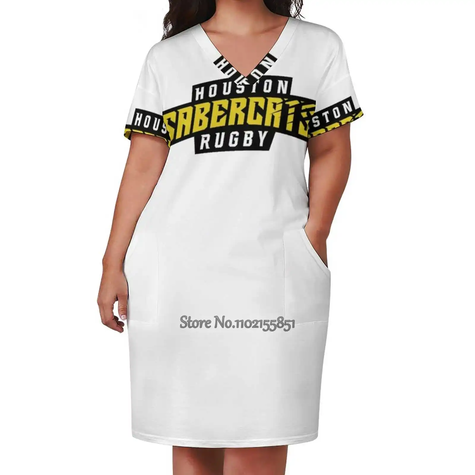 Houston Sabercats Ätherisches T - Shirt Zurück Schnürung Backless Kleid Frauen Kawaii Platz Kragen Kleid 6Xl Houston Sabercats