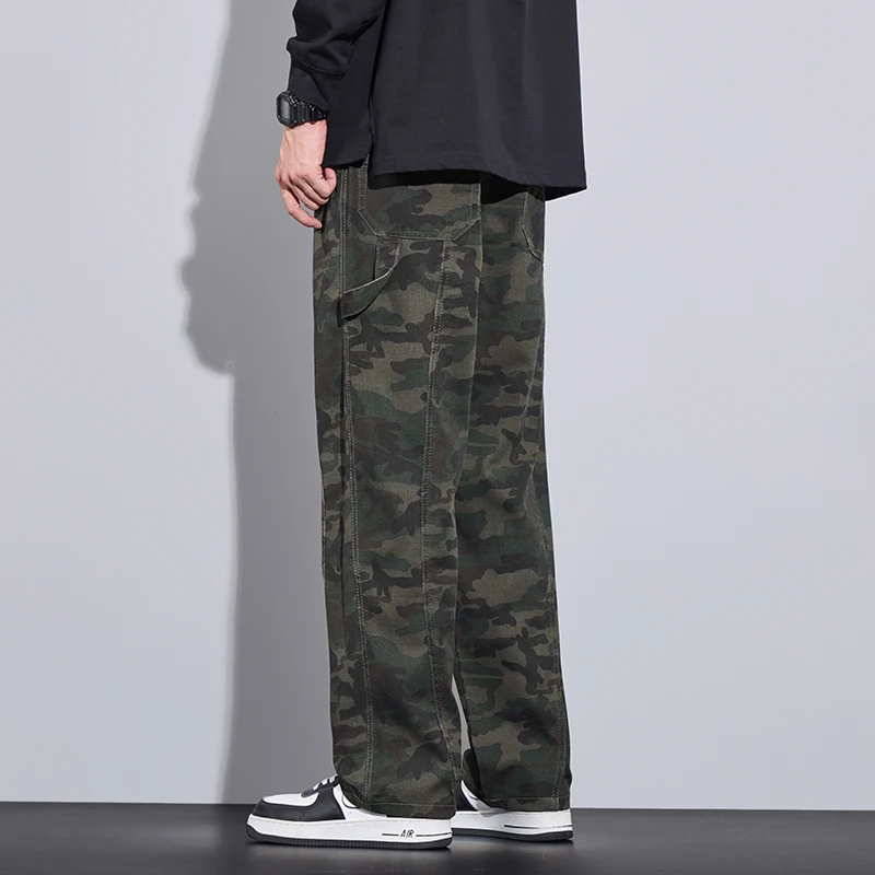 Camouflage Cargo Pants Men And Women Y2K Streetwear Low Rise Jeans Retro Wide Leg Trousers Denim Straight Trousers Harajuku